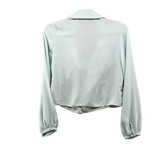 Asos Long Sleeve Chiffon Blouse Womens 0 (XS) Blue Ruffle V-Neck Button Front - Picture 2 of 11